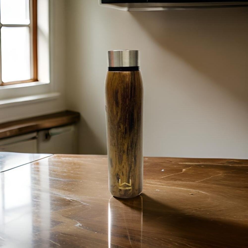 Wellness Double Wall Stainless Steel Bottle Vacuum Insulated Wood